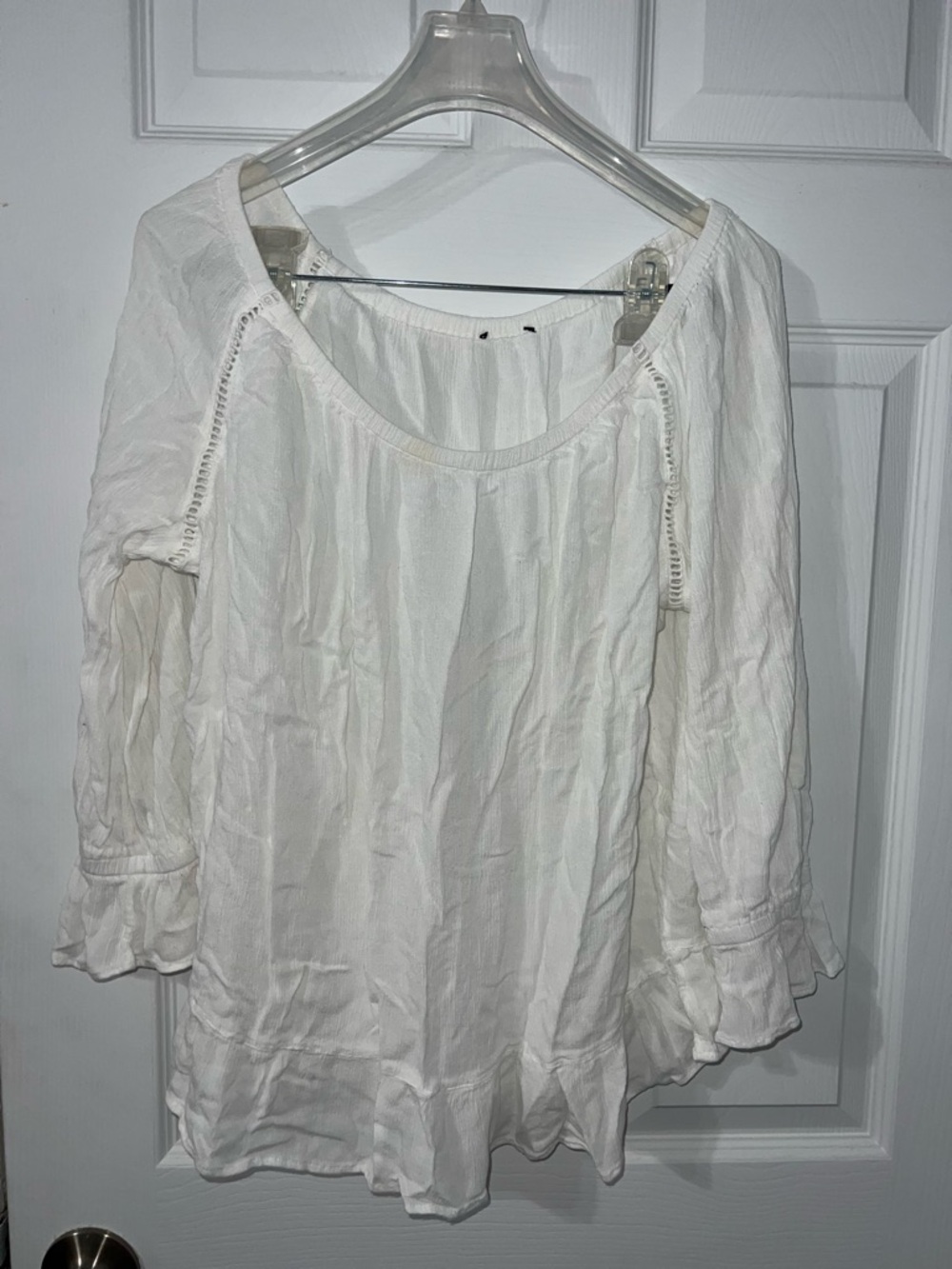 Source Unknown White Boho Peasant Blouse with Scoop Neck